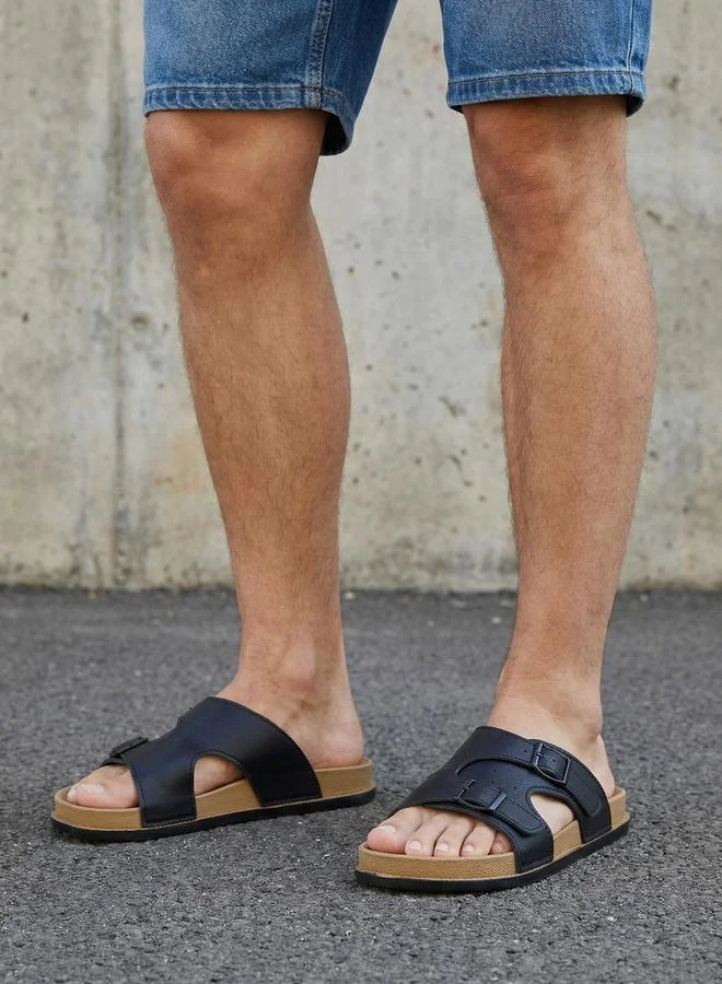 Styli black Men Black Buckle Sandals for Men | Best Price UAE